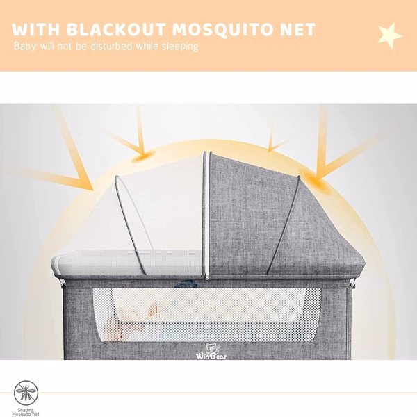 3-in-1 Bedside Crib with Mosquito Net – Baby Bassinet, Co-Sleeper & Travel Bed (Grey)