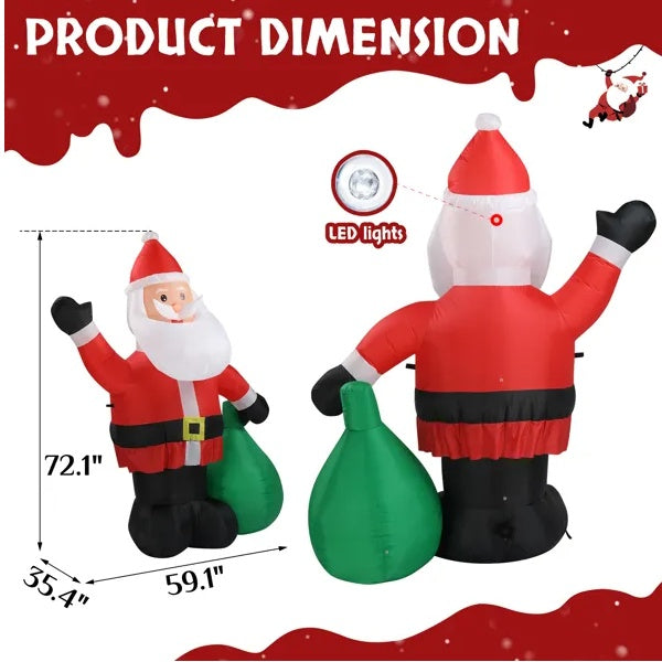 6 Ft Lighted Christmas Inflatable Decoration – Inflatable Santa Claus with Large Gift Bag, Funny Blow-Up Yard Decor with Built-in LED Lights