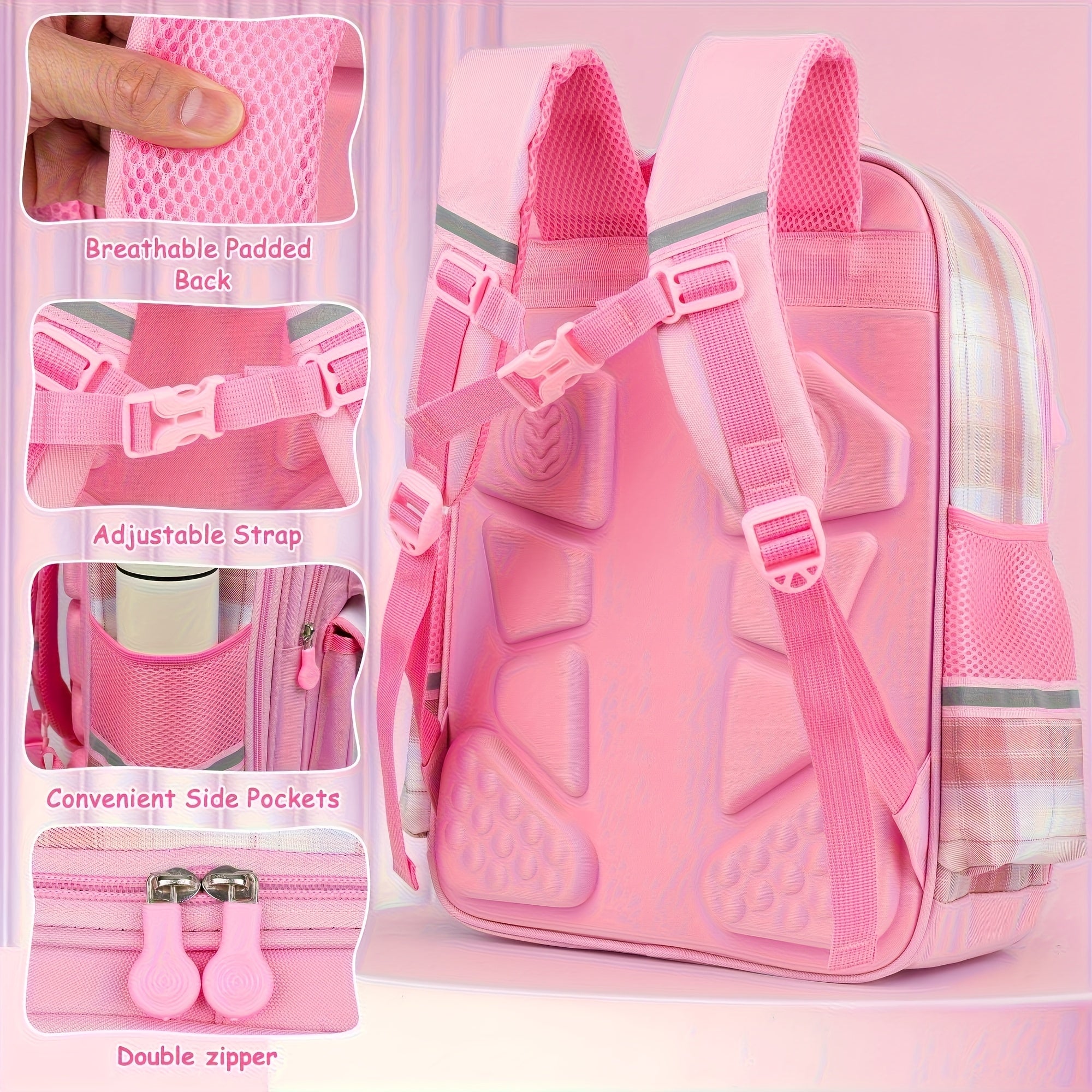 Sanrio Pink Grid My Melody Backpack Set – Backpack + Badge, 6 Cards & Stationery Set with White Rope