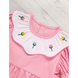 Toddler Baby Girl Spring Tulip Smocked Short Sleeve Dress with Lovely Tulip Embroidery – Princess Outfit