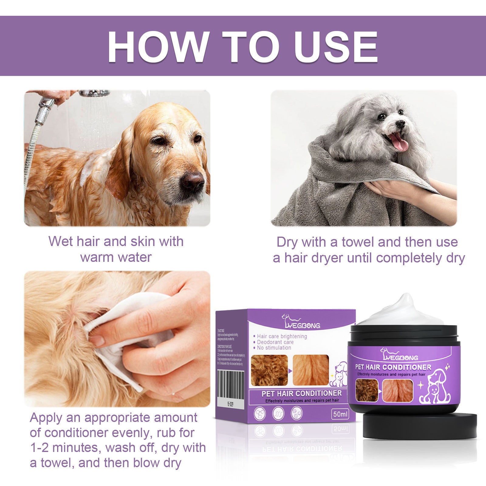 Pet Hair Care Cream – Anti-Tangle & Softening Formula for Fluffy, Smooth Fur Without Static