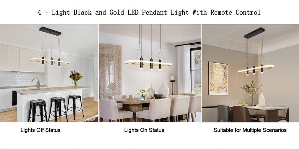Modern Black & Gold 4-Light Pendant Lamp with Adjustable Design