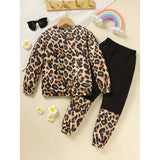 Toddler Girls Fall/Winter Outfit – Leopard Letter Print Sweatshirt & Sweatpant 2-Piece Set