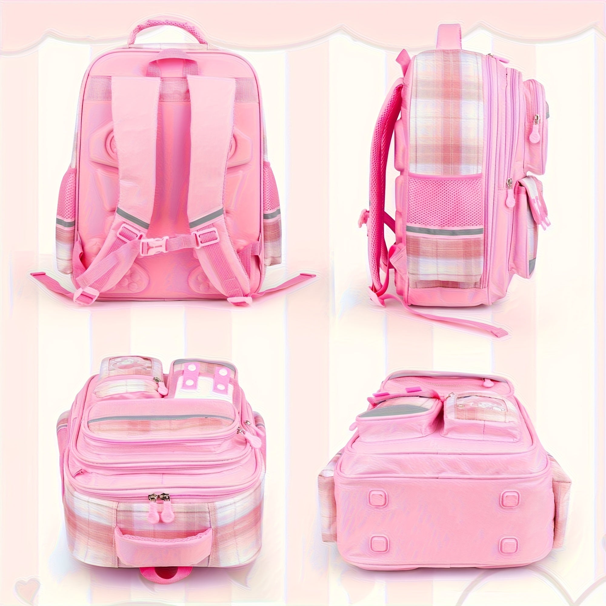 Sanrio Pink Grid My Melody Backpack Set – Backpack + Badge, 6 Cards & Stationery Set with White Rope