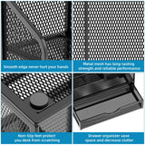 Marbrasse Mesh Desk Organizer with Drawer Multi-Compartment Pen Holder Office Supplies Storage Caddy Black