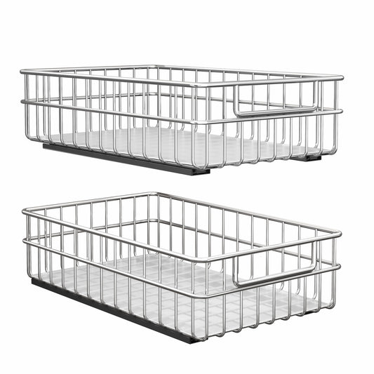 Stainless Steel Pull-Out Cabinet Organizer – Silent Full-Extension Slide-Out Drawers (2-Pack)
