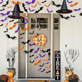 Halloween 3D Bat Wall Decals – 100 PCS Waterproof PVC Bats in Orange, Purple & Black (5 Sizes)