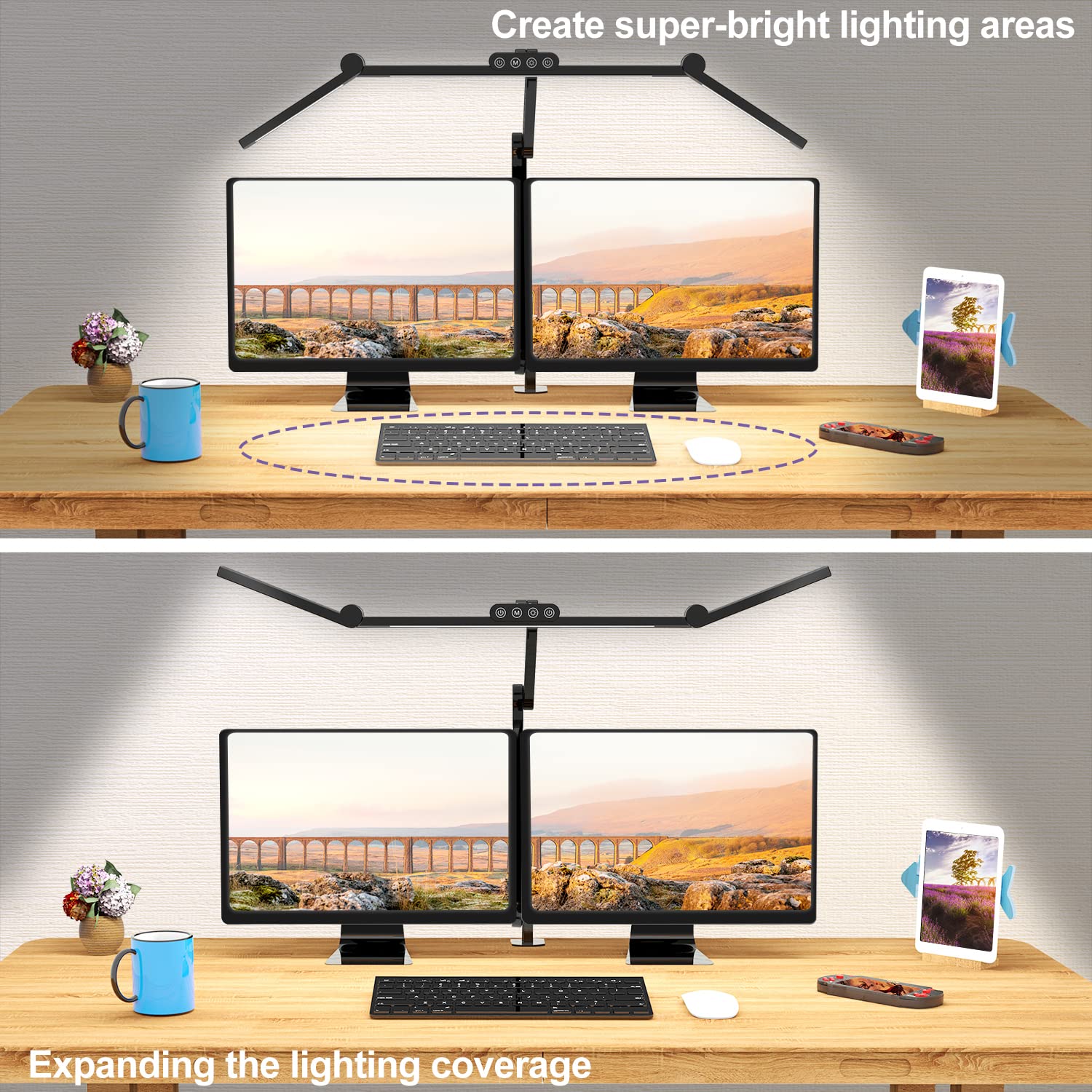 Micomlan LED Desk Lamp with Clamp 24W Ultra Bright Architect Light Auto Dimming Eye Care Adjustable Office Lighting Black