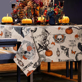 Halloween Gothic Tablecloth – Vintage Skull, Bat, Pumpkin & Rose Polyester Cover (60" x 104")