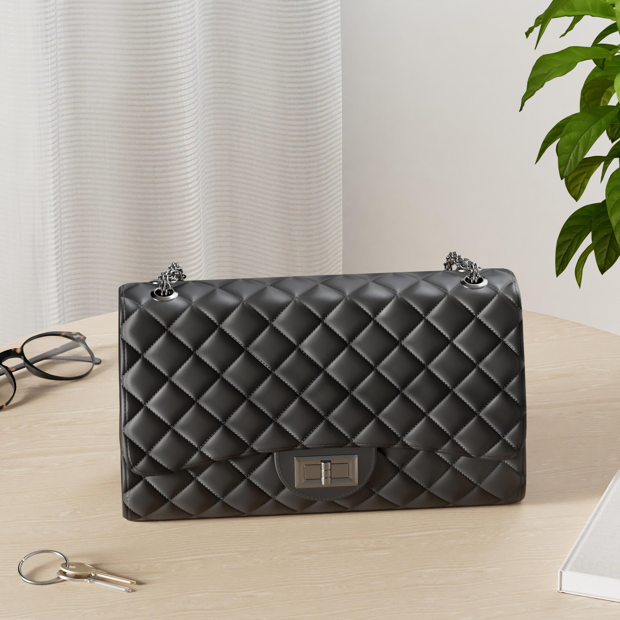 GLADDON Quilted Crossbody Purse for Women – Trendy Chain Shoulder & Underarm Designer Bag (Black)