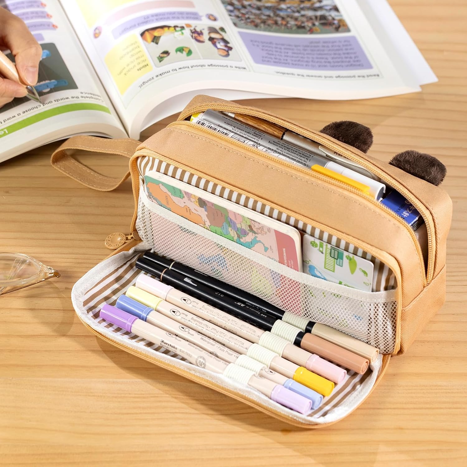 Brown Capybara 3-Compartment Pencil Case
