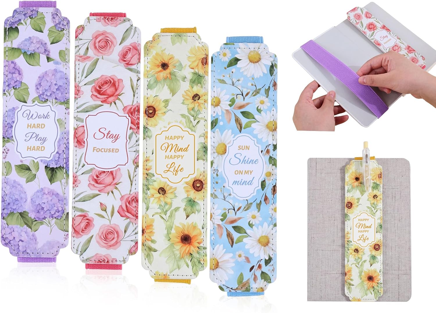 4-Pack Floral Motivational Pencil Pouch Set