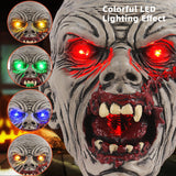 Solar-Powered Zombie Head Halloween Decor – Realistic Resin Outdoor Statue with Light-Up Eyes & Mouth