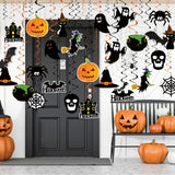 Halloween Hanging Swirl Decorations – 36 Pack Pre-Assembled Ceiling & Wall Party Décor with Bats, Ghosts, Skulls & Pumpkins (Black)