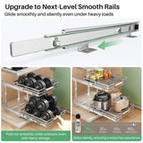 2-Tier Pull-Out Cabinet Organizer – Full-Extension Chrome Slide-Out Shelves with Wooden Handle