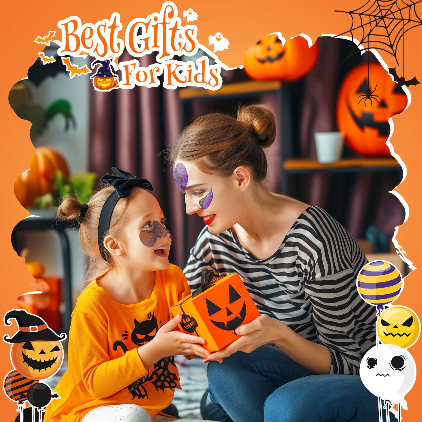 10Ft Halloween String Lights – 30 LED White, Yellow & Purple Pumpkin, Bat & Ghost Lights, Battery Operated