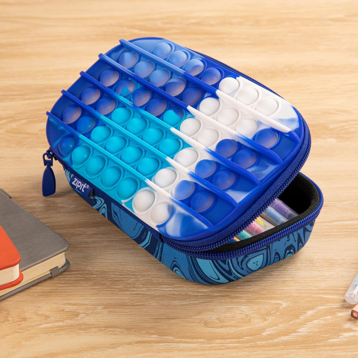 Blue Pop-It Sensory Pencil Case with Large Storage