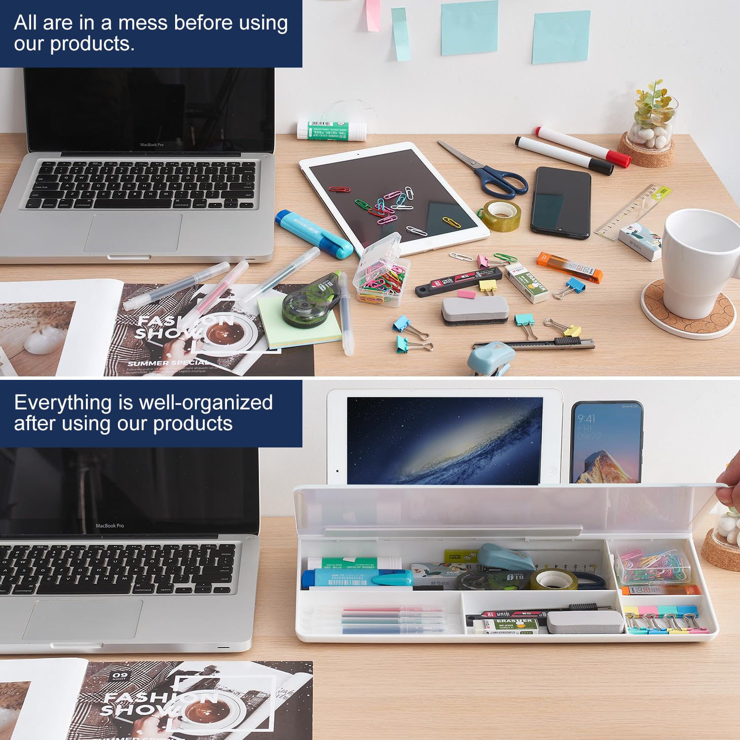 TSJ Office Glass Desktop Whiteboard Keyboard Stand with Hidden Drawer Storage & Accessory Tray for Organized Workspace