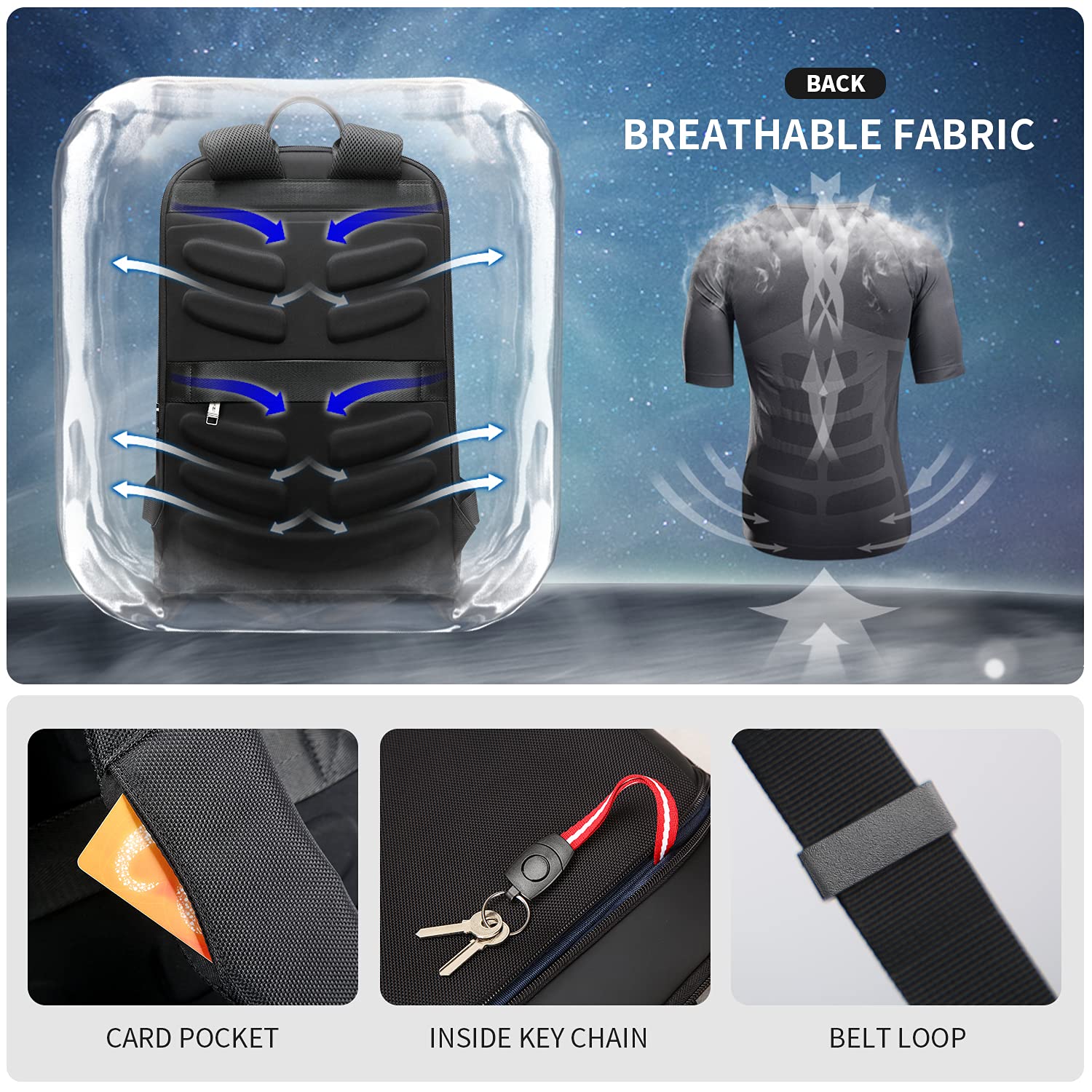 BOPAI Super Slim Anti-Theft Laptop Backpack – Waterproof Business Daypack with Hidden Zippers & Luggage Strap (Fits 15” Laptops, Black)