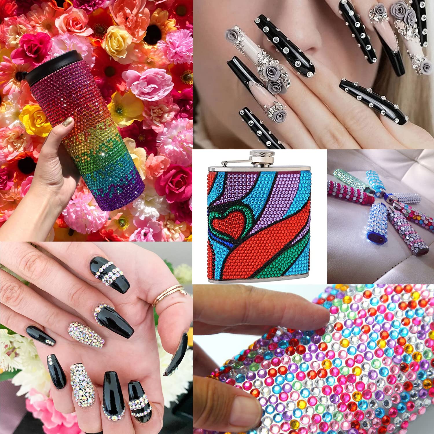 12-Color Rhinestone Nail Art Kit with AB & Clear Gems – 4500+ Crystals, Glue, Tweezer & Picker Pencil Set