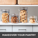 Airtight Kitchen Canister Set – 4-Piece Stackable Food Storage Containers with Scoops (Black Lids)