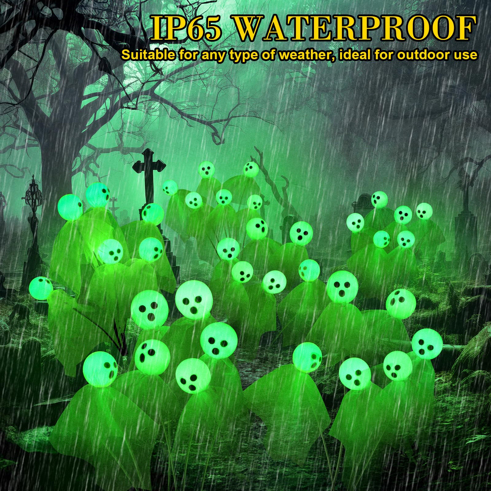 VIHOSE 2 Packs Halloween Decorations Outdoor Halloween Ghost Path Lights 12 LED Spooky Solar Lights Waterproof Solar Firefly Ghost Swaying Light for Outside Garden Lawn Yard Decors (Green)