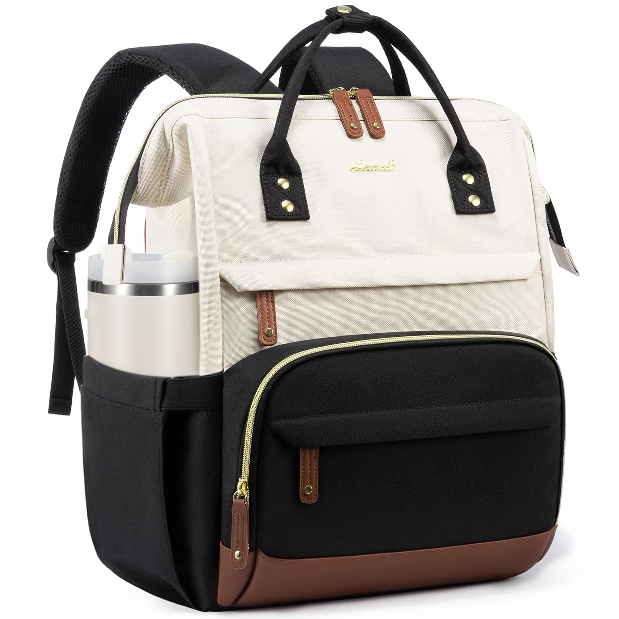LOVEVOOK Laptop Backpack for Women – 15.6” Large Capacity Waterproof Work, Business & Travel Backpack (Beige-Black)