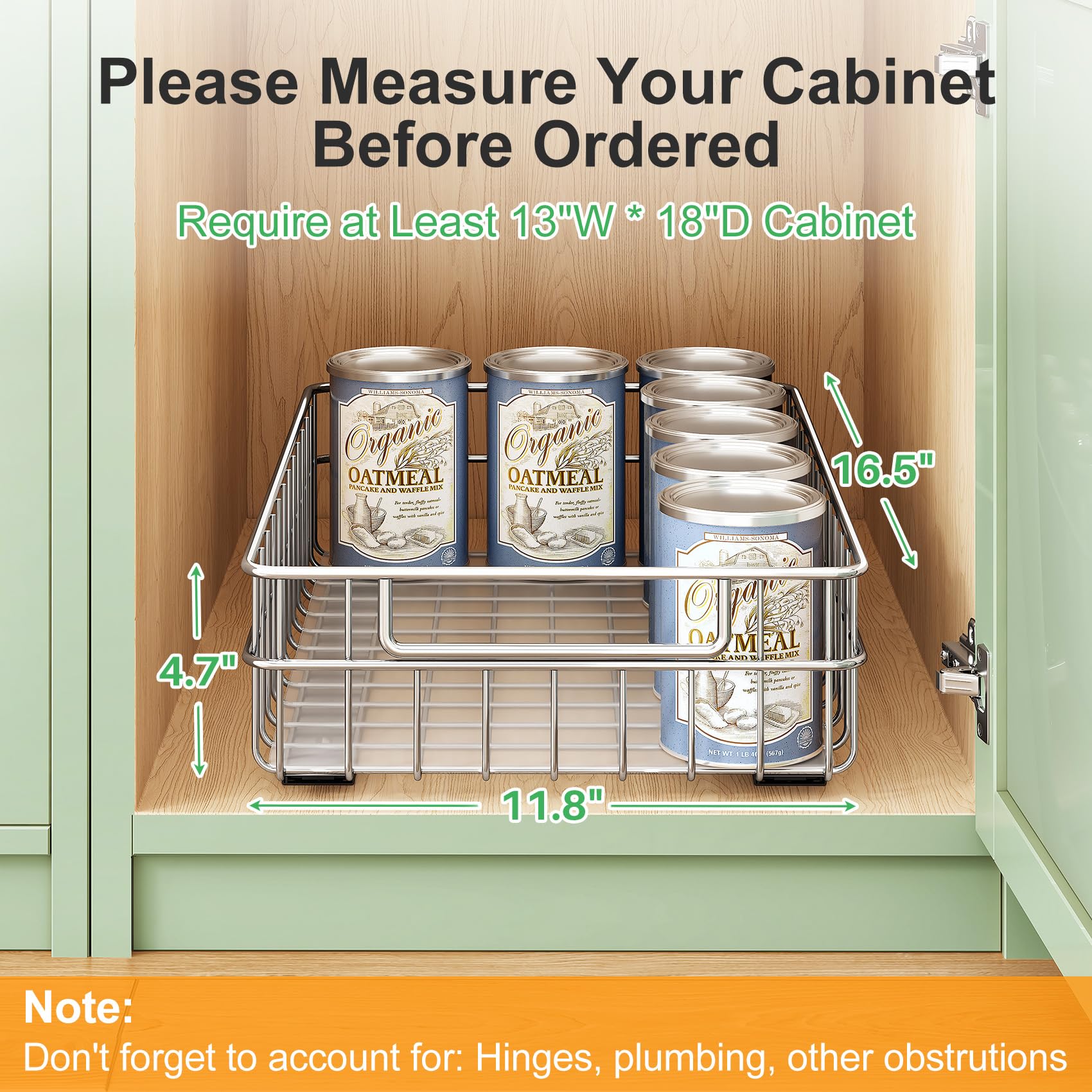 Stainless Steel Pull-Out Cabinet Organizer – Silent Full-Extension Slide-Out Drawers (2-Pack)