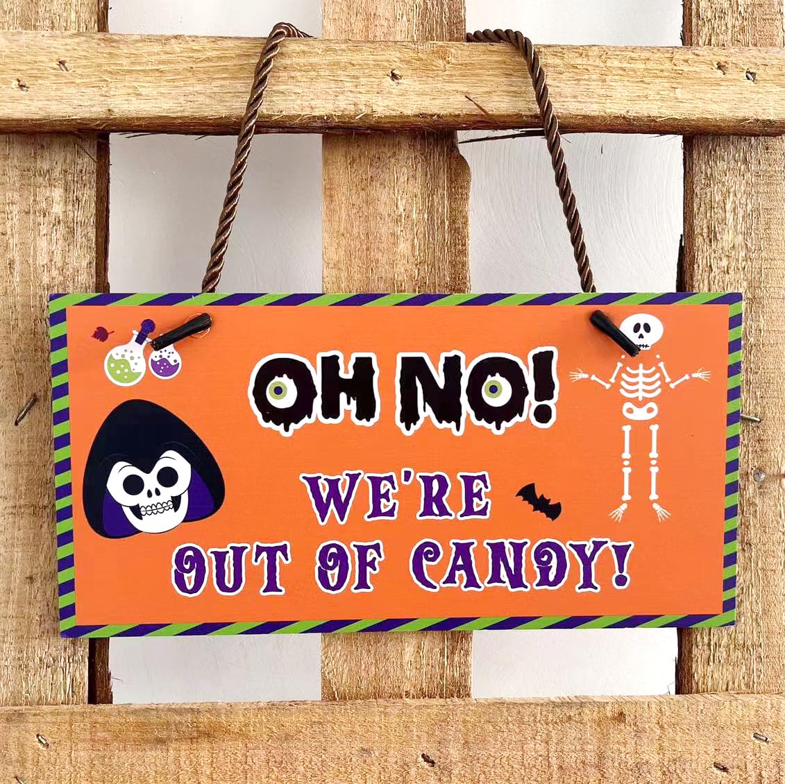 Reversible Trick or Treat Halloween Sign – Double-Sided Candy Bowl Door Hanger (10x5 Inch PVC)