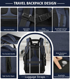 Expandable 40–50L Carry-On Travel Backpack with USB Cable Port – 17.3” Laptop, Blue