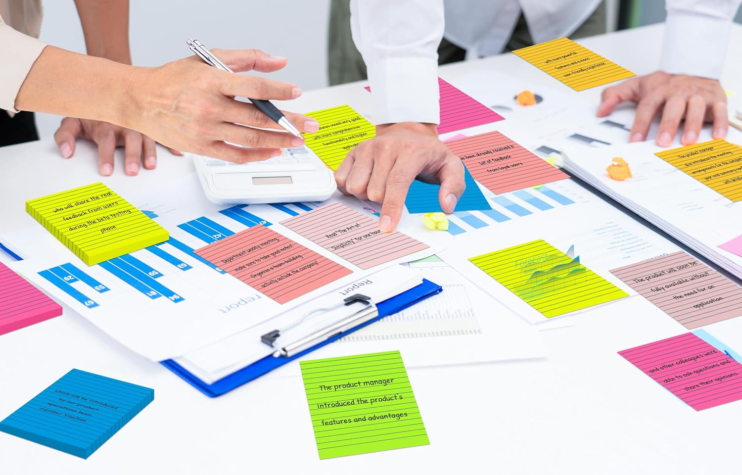 375-Sheet Lined Sticky Notes in 7 Bright Colors