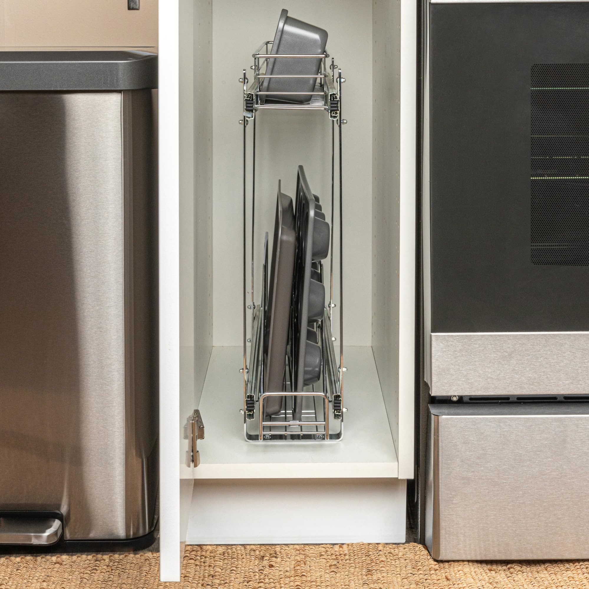 Household Essentials Glidez 2-Tier Pull-Out Cookware Organizer – Chrome Slide-Out Rack with Dual Storage Levels