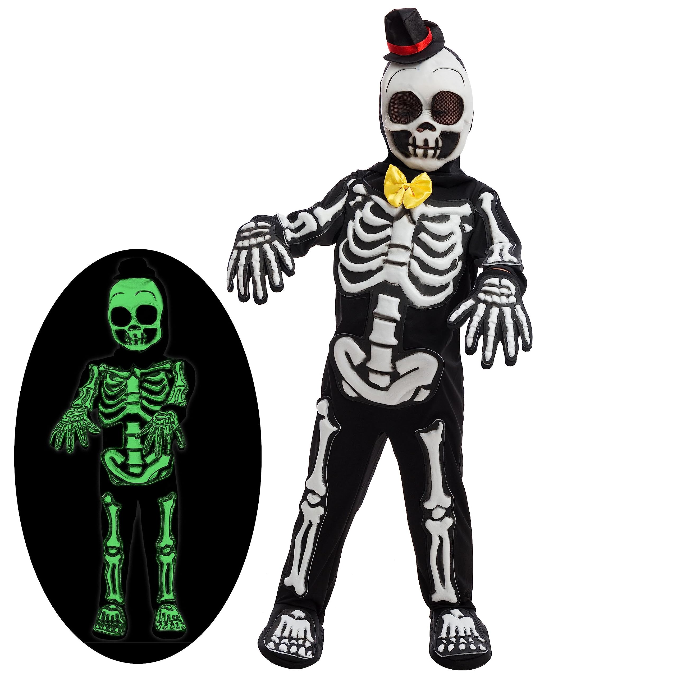 Kids Glow-in-the-Dark Skeleton Costume – Black Skull Jumpsuit with Mask & Gloves 💀✨