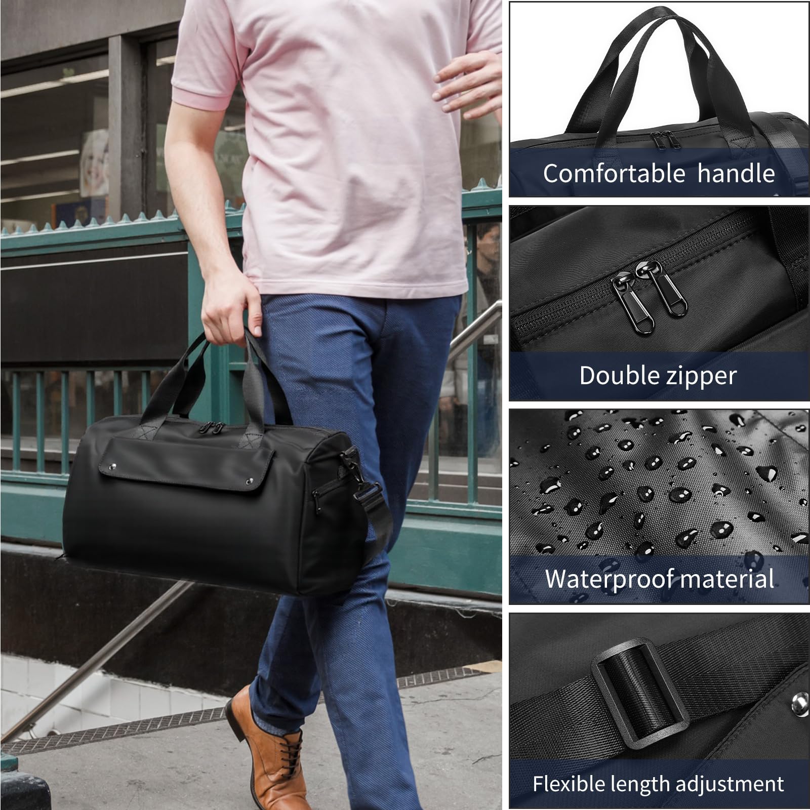 Reeyee Compact Cordura Gym & Travel Duffle Bag with Shoe Compartment and Trolley Sleeve – Black