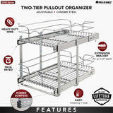 2-Tier Pull-Out Cabinet Organizer – Chrome Wire Slide-Out Baskets with Full-Extension Rails