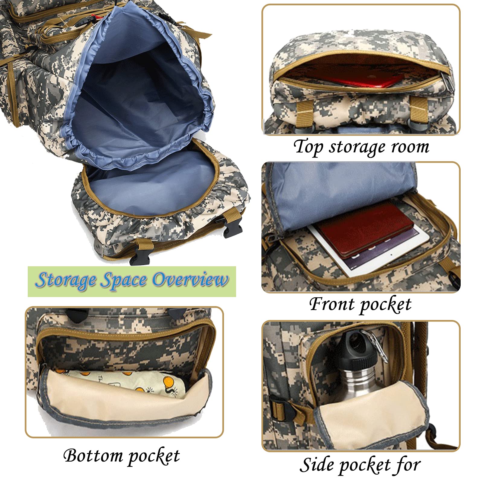 70L Tactical Hiking Backpack for Men – Waterproof Lightweight Military Rucksack with MOLLE for Camping & Outdoor Travel – Black