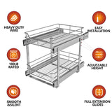 Jowboow Compact 2-Tier Metal Pull-Out Cabinet Shelves – Adjustable Slide-Out Organizer for Narrow Cabinets