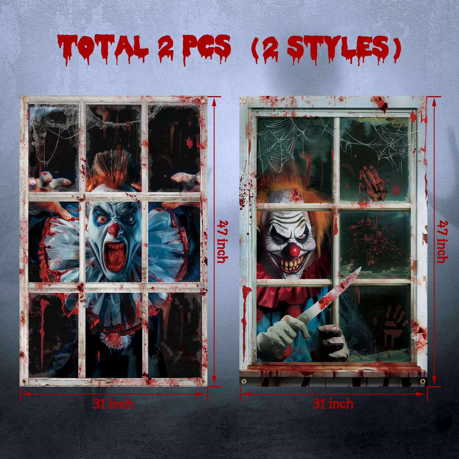 Clown-Themed Halloween Curtains – 2PCS Creepy Window Decorations for Haunted House & Party Décor