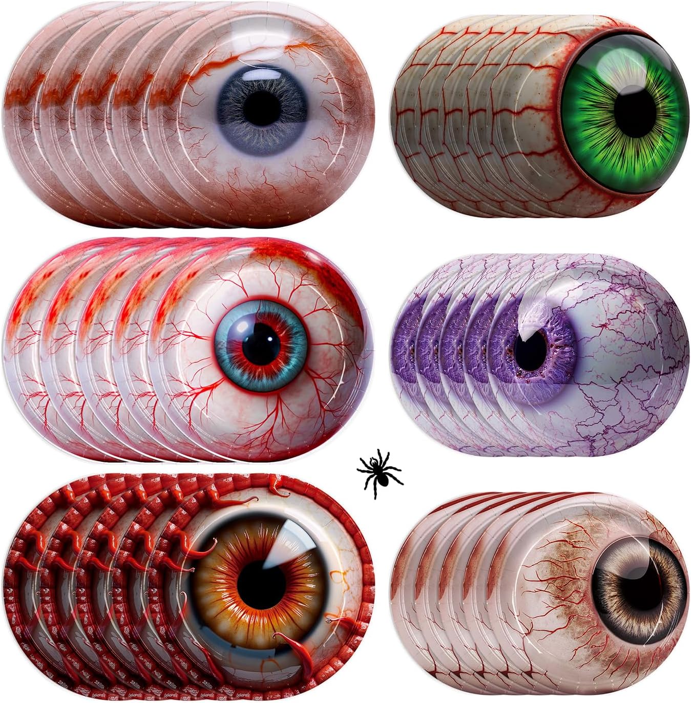 Halloween Eyeball Plates Set – 96 Pcs Disposable Dinner & Dessert Plates with Scary Eyes Design for Spooky Parties