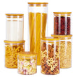 7-Piece Glass Food Storage Jar Set with Bamboo Lids – Multi-Size Airtight Canisters for Pantry Organization