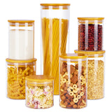 7-Piece Glass Food Storage Jar Set with Bamboo Lids – Multi-Size Airtight Canisters for Pantry Organization