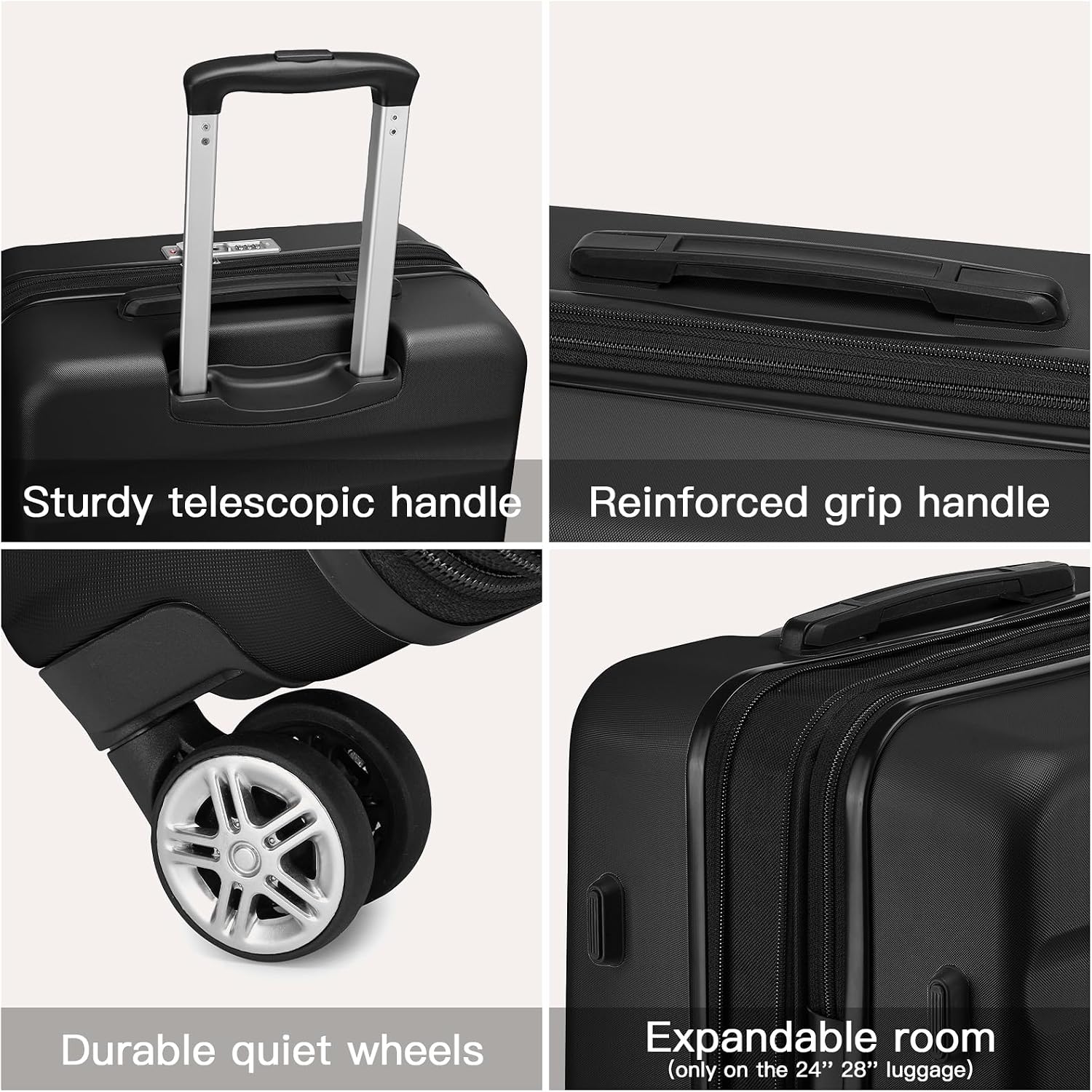24-Inch Black Expandable Hardshell Checked Suitcase with TSA Lock