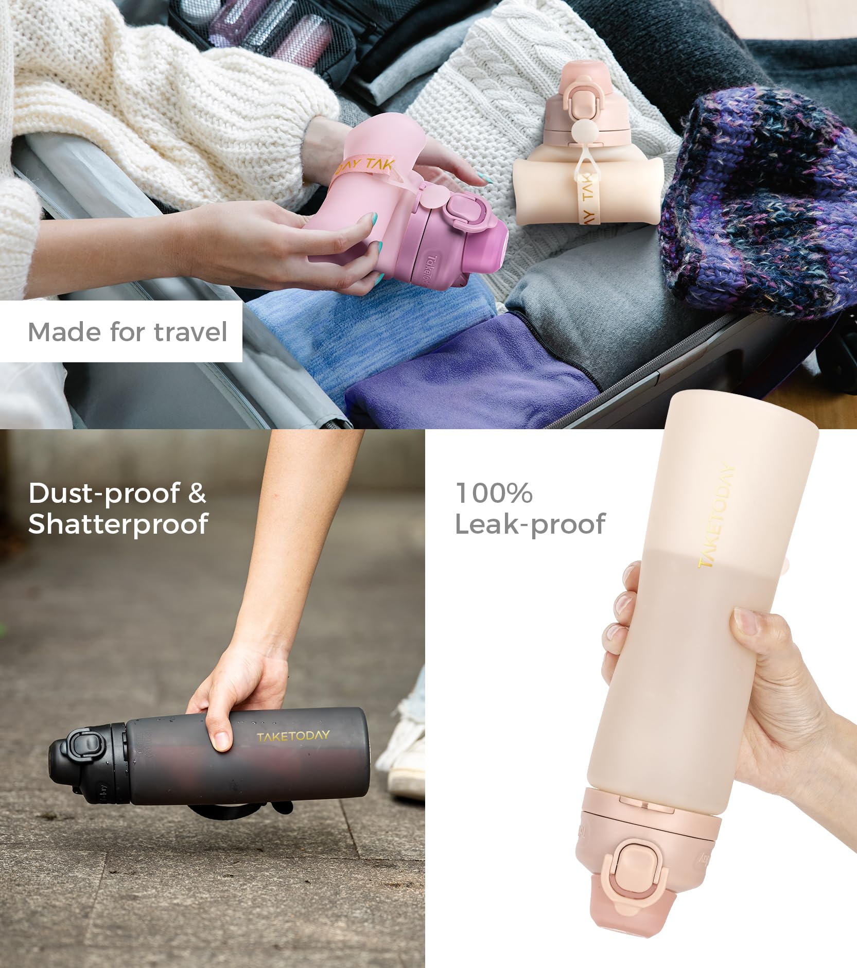 Collapsible Silicone Water Bottle – Foldable BPA-Free Travel Water Bottle for Hiking, Gym, Camping & Travel
