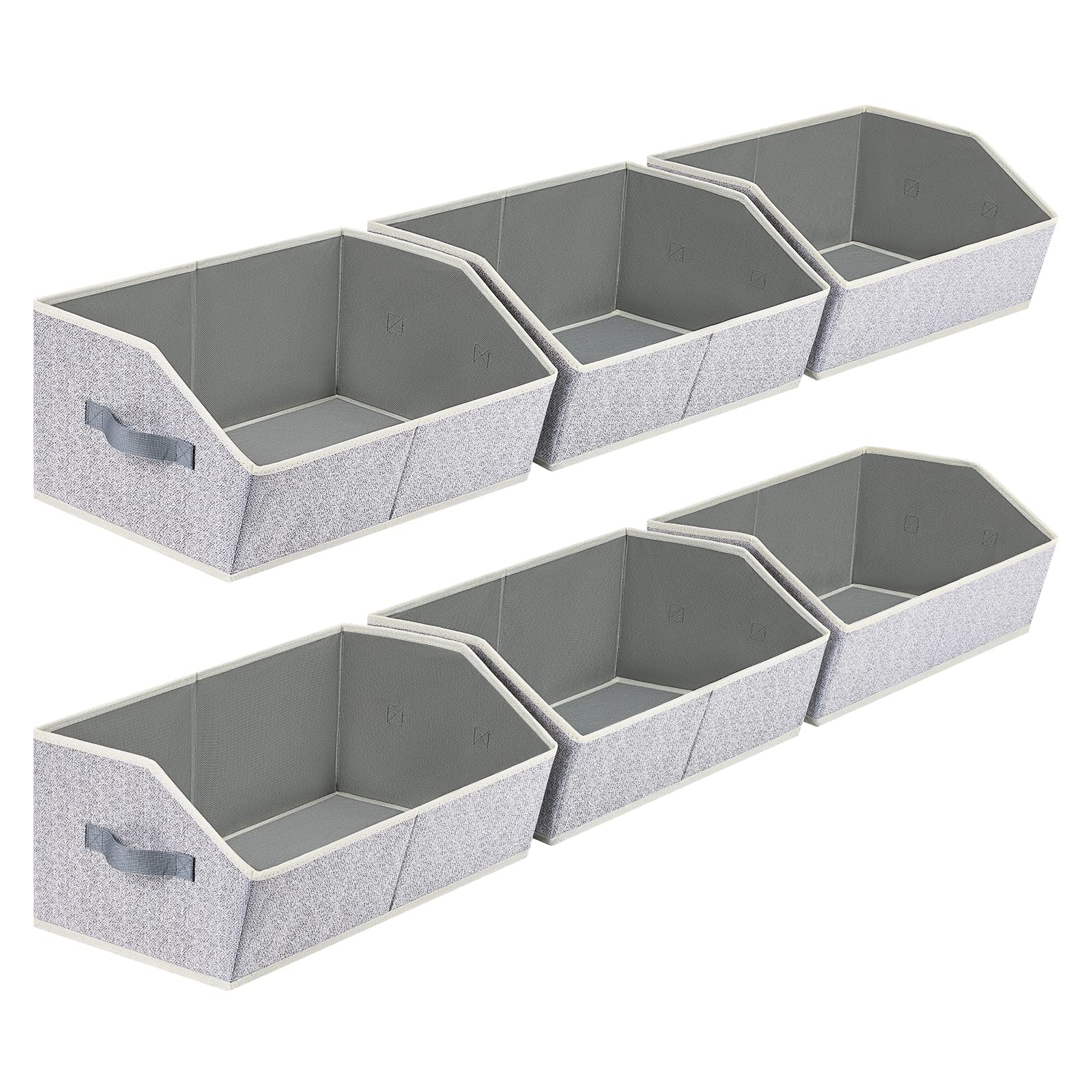 Homsorout Closet Organizer Bins (6-Pack) – Trapezoid Fabric Storage Cubes with Handles, Collapsible Shelf Organizers (Light Gray / Blended)