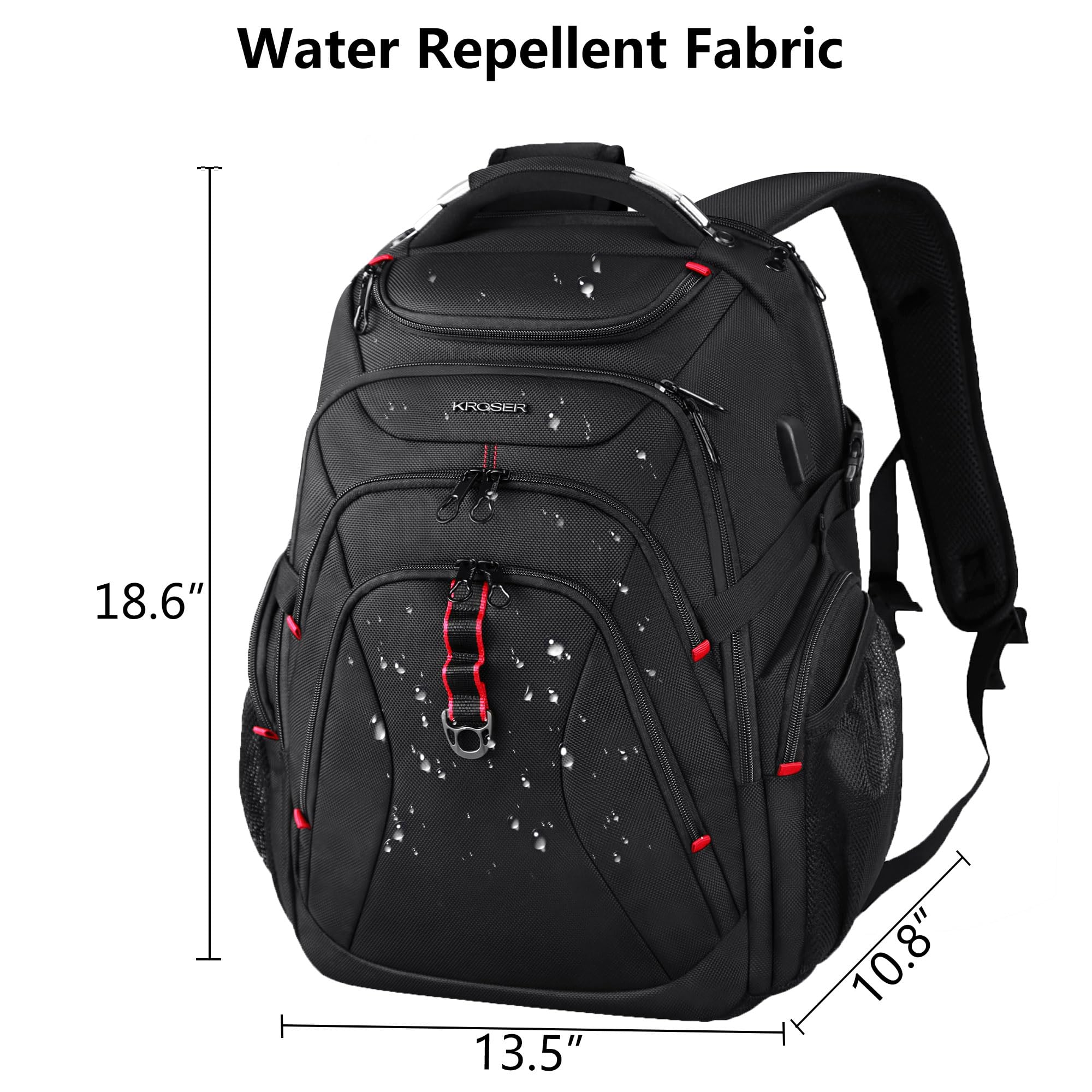 KROSER 17.3″ Travel Laptop Backpack with Hard Shell SafeRoom – RFID Protected, Water-Repellent Business & College Backpack (Black)