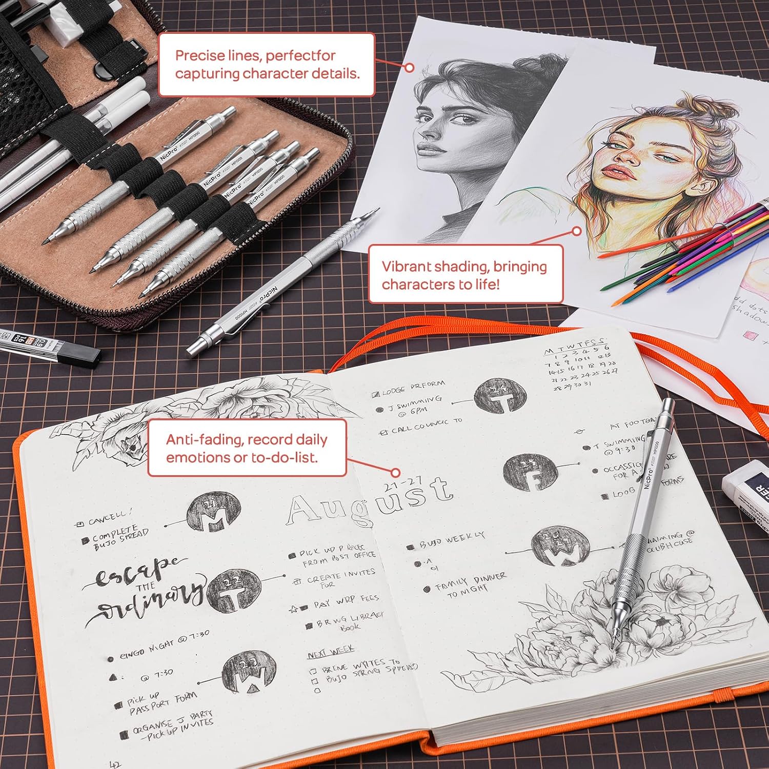 Silver 30-Piece Metal Mechanical Pencil Drafting Set