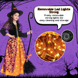 Purple Light-Up Witch Costume for Girls with Hat & Broom – LED Halloween Cosplay Outfit