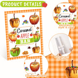 Caramel Apple Bar Decoration Kit – 14-Piece Fall Dessert Table Set with Standee & 12 Tent Cards (Orange Plaid Design)
