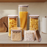 Square Glass Pantry Jars with Bamboo Lids – 5-Piece Borosilicate Storage Set (Multi Size)