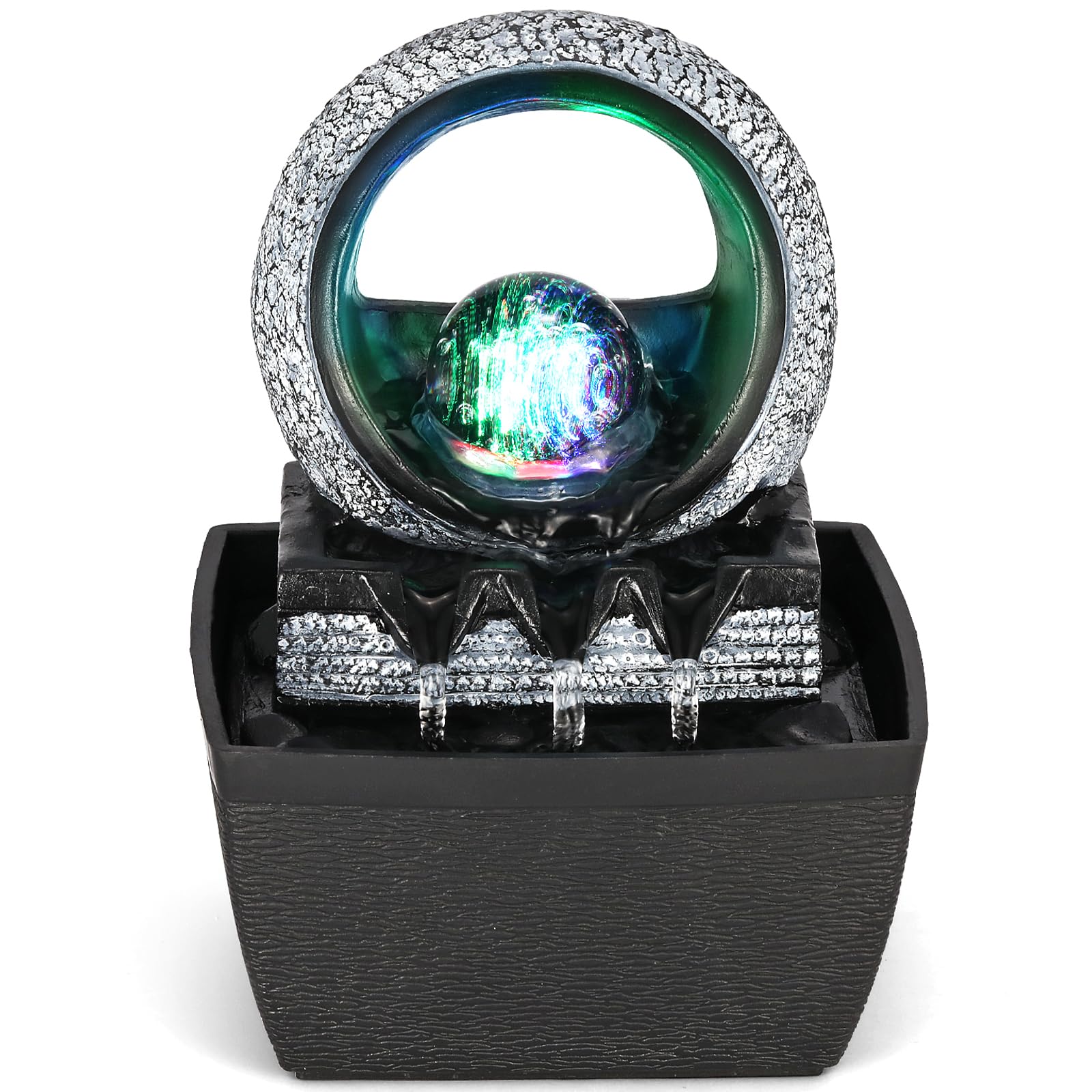 LED Rolling Ball Tabletop Water Fountain – Adjustable 3-Level Indoor Zen Decor (Painted Resin)